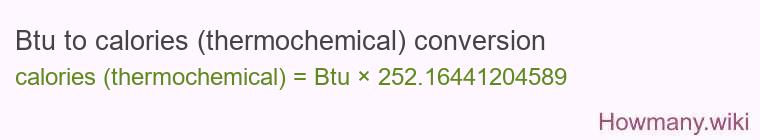 Btu to calories (thermochemical) conversion