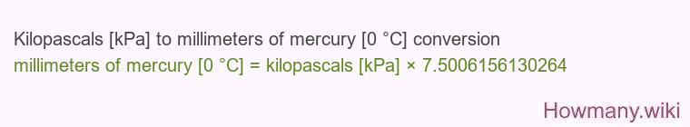 Kilopascals [kPa] to millimeters of mercury [0 °C] conversion
