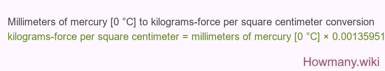 Millimeters of mercury [0 °C] to kilograms-force per square centimeter conversion