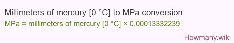 Millimeters of mercury [0 °C] to MPa conversion