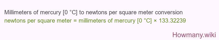 Millimeters of mercury [0 °C] to newtons per square meter conversion