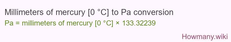 Millimeters of mercury [0 °C] to Pa conversion