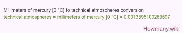 Millimeters of mercury [0 °C] to technical atmospheres conversion