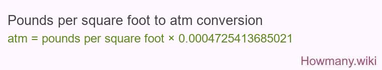 Pounds per square foot to atm conversion