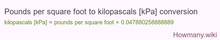Pounds per square foot to kilopascals [kPa] conversion
