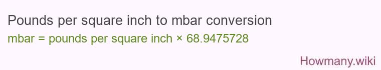 Pounds per square inch to mbar conversion