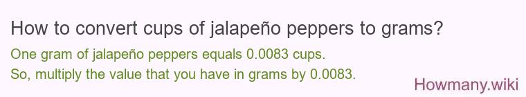 How to convert cups of jalapeño peppers to grams?
