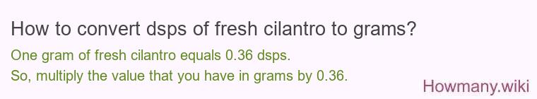 How to convert dsps of fresh cilantro to grams?