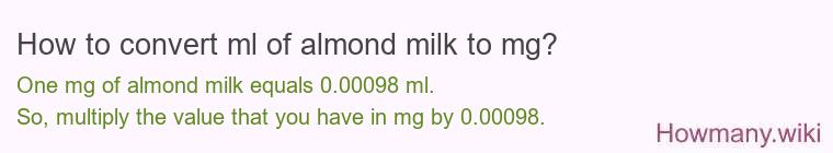 How to convert ml of almond milk to mg?