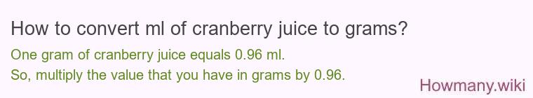 How to convert ml of cranberry juice to grams?