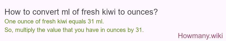 How to convert ml of fresh kiwi to ounces?