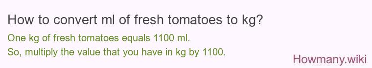 How to convert ml of fresh tomatoes to kg?