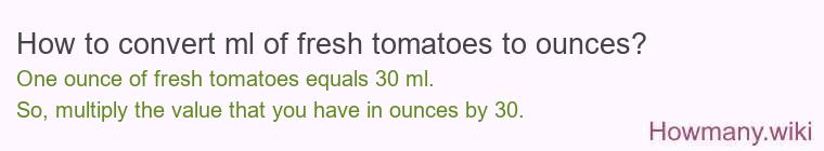 How to convert ml of fresh tomatoes to ounces?