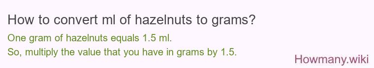 How to convert ml of hazelnuts to grams?