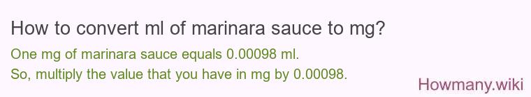 How to convert ml of marinara sauce to mg?