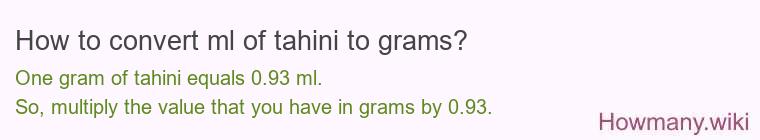 How to convert ml of tahini to grams?