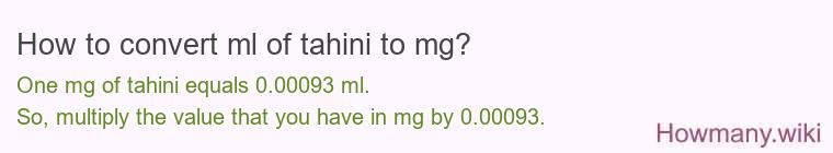 How to convert ml of tahini to mg?