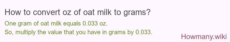 How to convert oz of oat milk to grams?