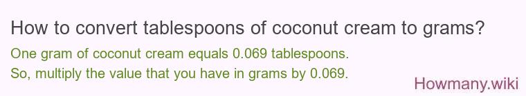 How to convert tablespoons of coconut cream to grams?