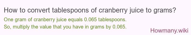 How to convert tablespoons of cranberry juice to grams?