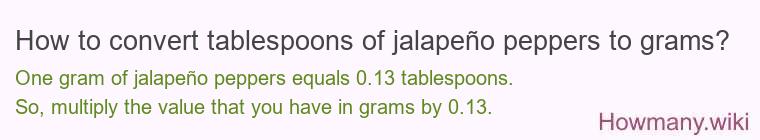 How to convert tablespoons of jalapeño peppers to grams?
