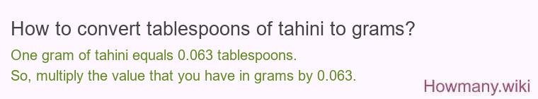 How to convert tablespoons of tahini to grams?