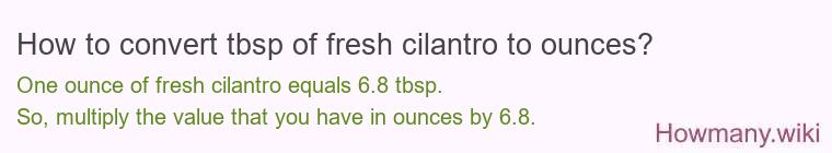 How to convert tbsp of fresh cilantro to ounces?
