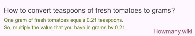 How to convert teaspoons of fresh tomatoes to grams?